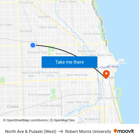 North Ave & Pulaski (West) to Robert Morris University map