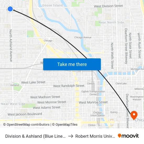 Division & Ashland (Blue Line) (East) to Robert Morris University map