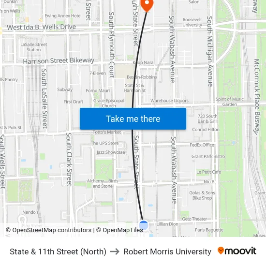 State & 11th Street (North) to Robert Morris University map