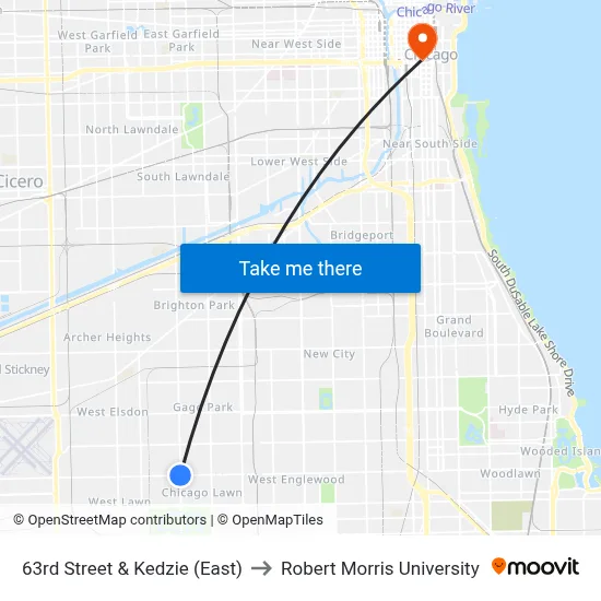 63rd Street & Kedzie (East) to Robert Morris University map