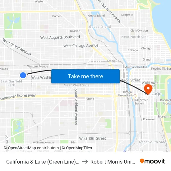 California & Lake (Green Line) (North) to Robert Morris University map