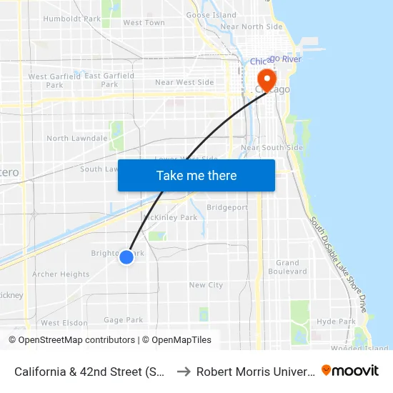 California & 42nd Street (South) to Robert Morris University map