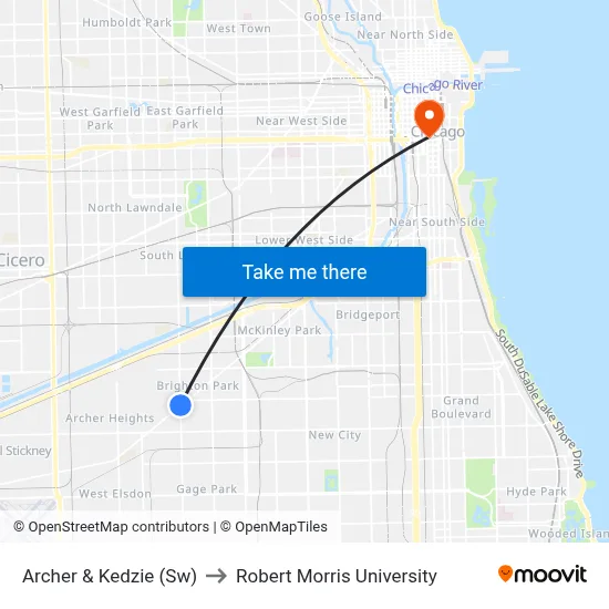 Archer & Kedzie (Sw) to Robert Morris University map