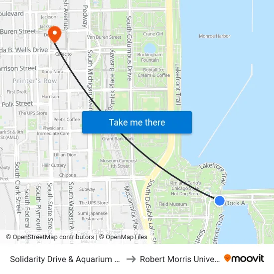 Solidarity Drive & Aquarium (East) to Robert Morris University map
