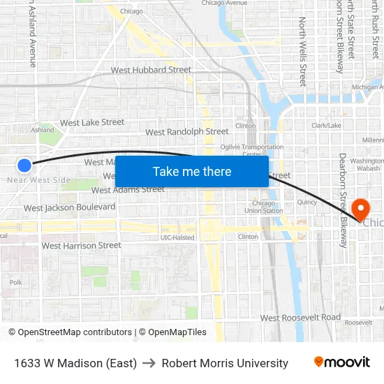 1633 W Madison (East) to Robert Morris University map