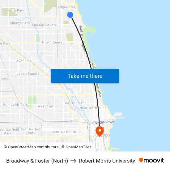 Broadway & Foster (North) to Robert Morris University map