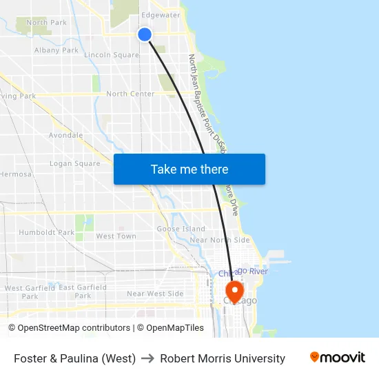 Foster & Paulina (West) to Robert Morris University map