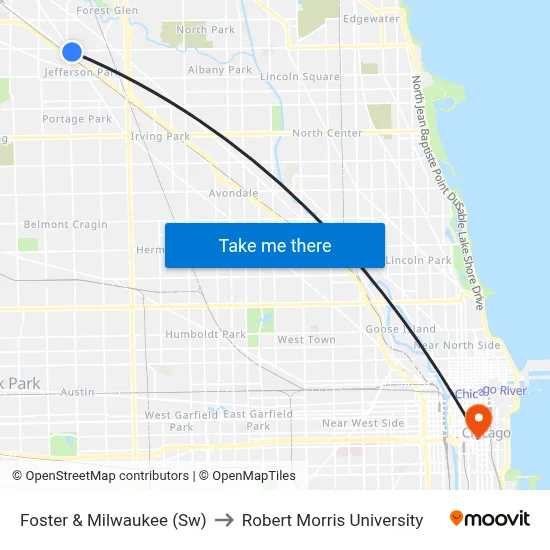 Foster & Milwaukee (Sw) to Robert Morris University map