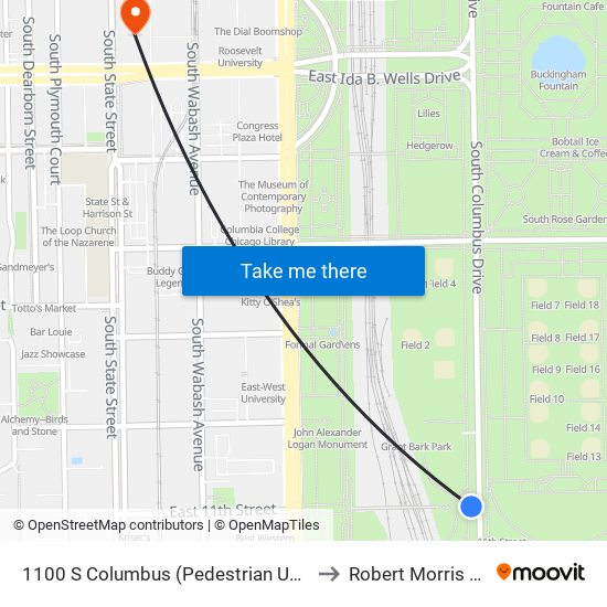 1100 S Columbus (Pedestrian Underpass) (South) to Robert Morris University map