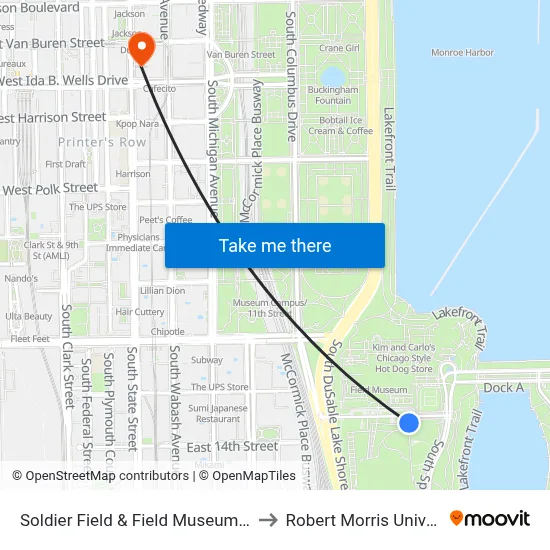 Soldier Field & Field Museum (East) to Robert Morris University map