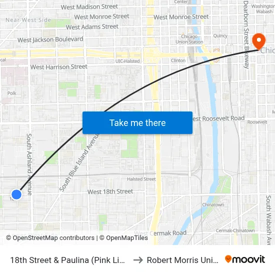 18th Street & Paulina (Pink Line) (East) to Robert Morris University map