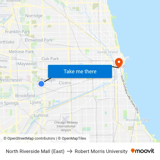 North Riverside Mall (East) to Robert Morris University map
