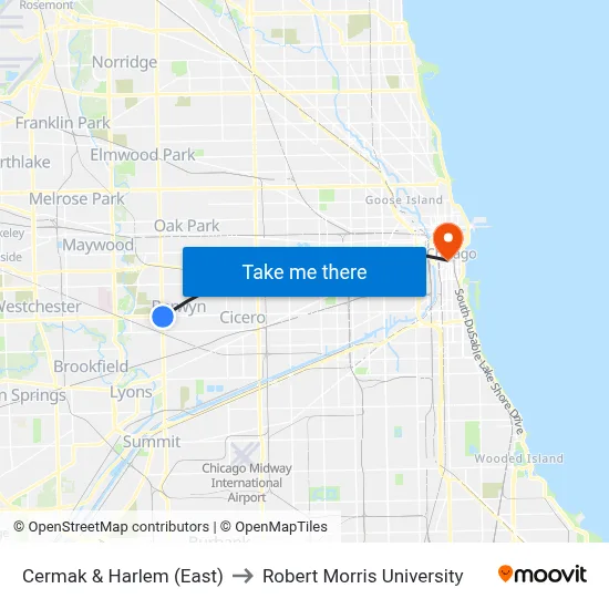 Cermak & Harlem (East) to Robert Morris University map