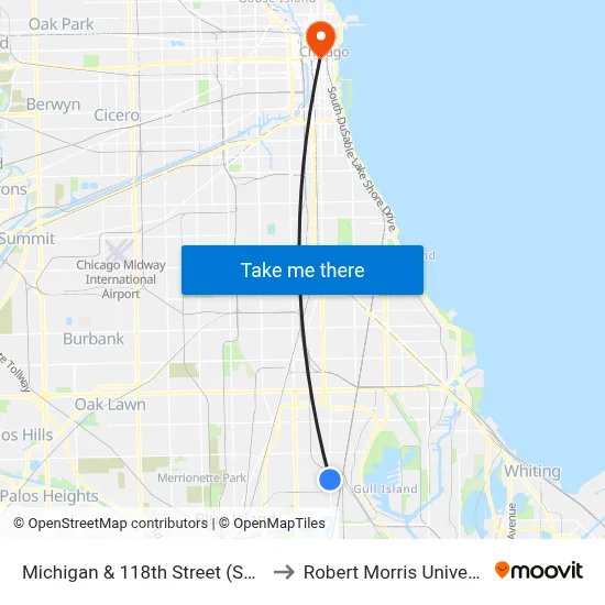 Michigan & 118th Street (South) to Robert Morris University map