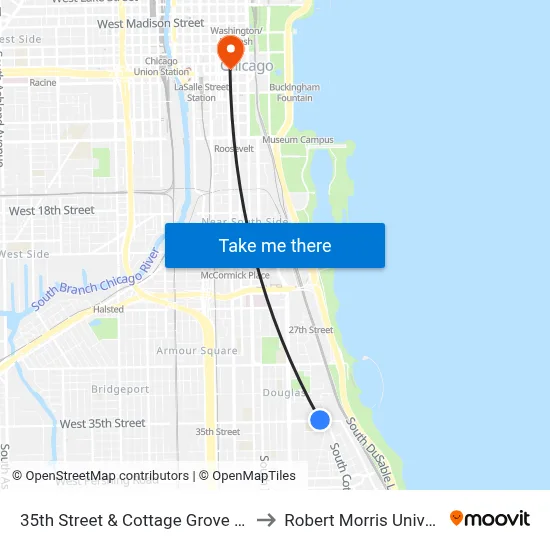 35th Street & Cottage Grove (West) to Robert Morris University map
