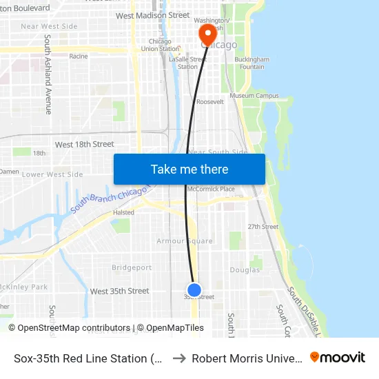 Sox-35th Red Line Station (West) to Robert Morris University map