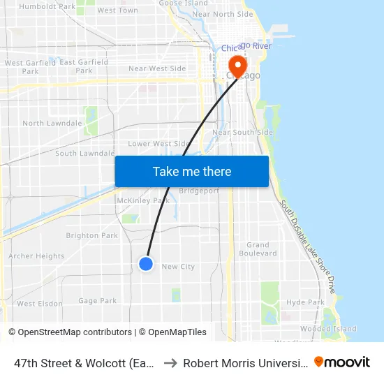 47th Street & Wolcott (East) to Robert Morris University map