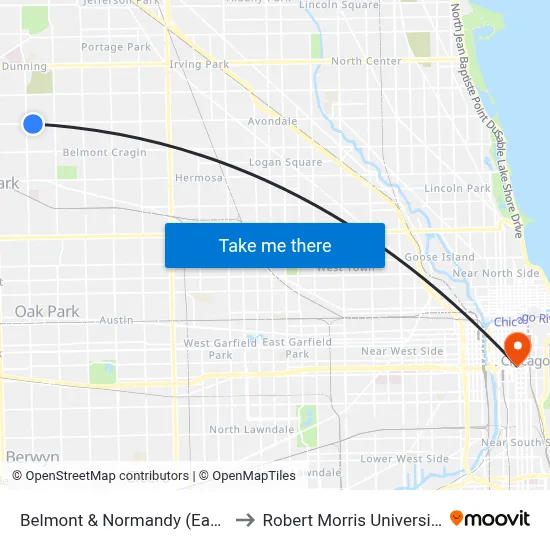 Belmont & Normandy (East) to Robert Morris University map