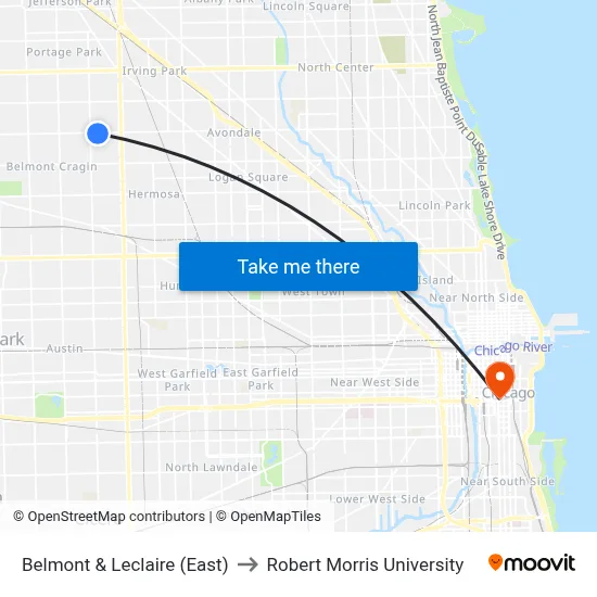 Belmont & Leclaire (East) to Robert Morris University map