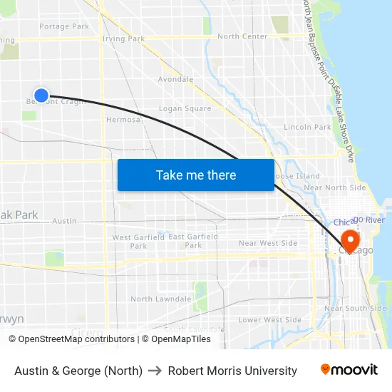 Austin & George (North) to Robert Morris University map