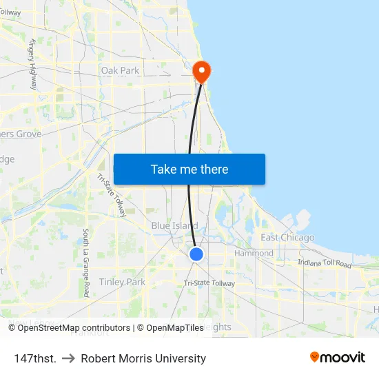 147thst. to Robert Morris University map