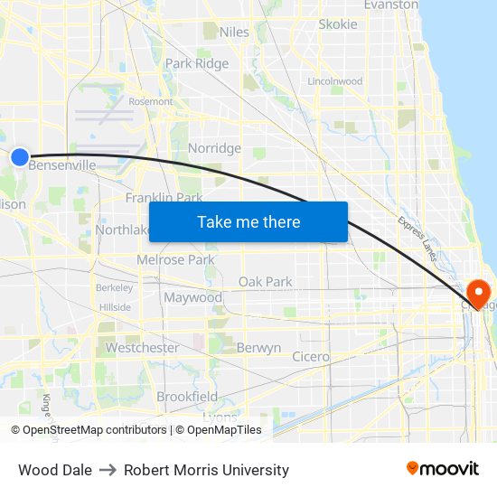 Wood Dale to Robert Morris University map