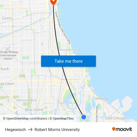 Hegewisch to Robert Morris University map