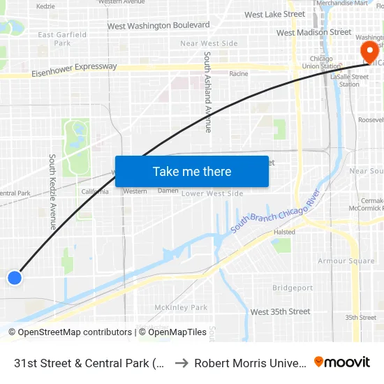31st Street & Central Park (West) to Robert Morris University map