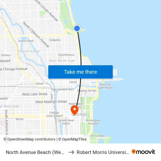 North Avenue Beach (West) to Robert Morris University map