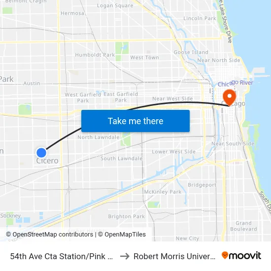 54th Ave Cta Station/Pink Line to Robert Morris University map
