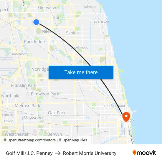 Golf Mill/J.C. Penney to Robert Morris University map