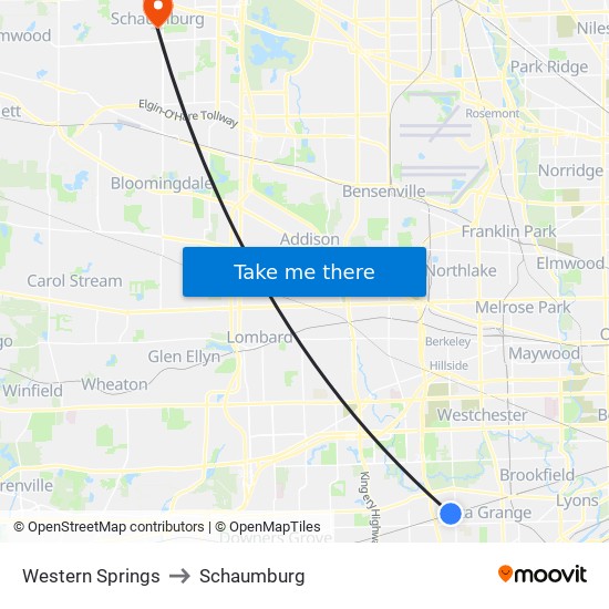 Western Springs to Schaumburg map