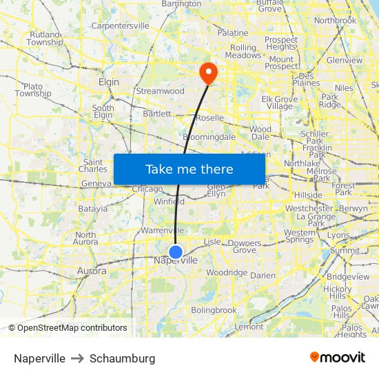 Naperville to Schaumburg map