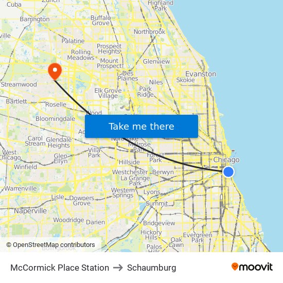 McCormick Place Station to Schaumburg map