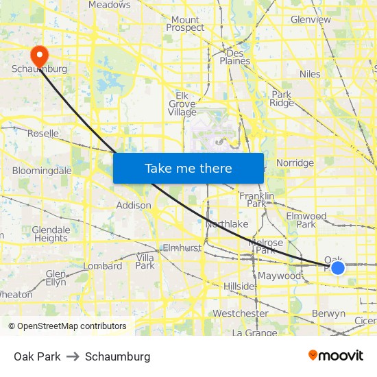 Oak Park to Schaumburg map