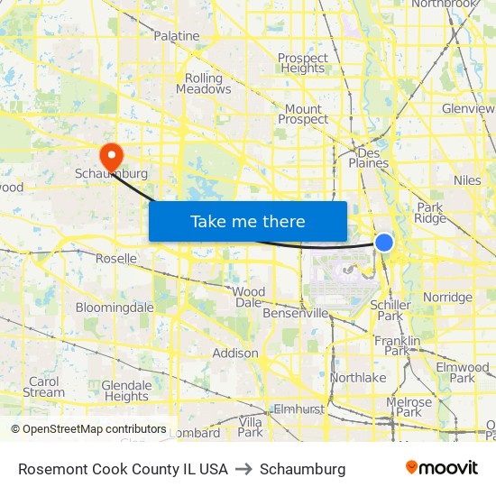 Rosemont Cook County IL USA to Schaumburg map