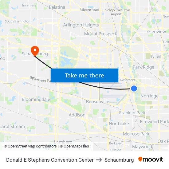 Donald E Stephens Convention Center to Schaumburg map