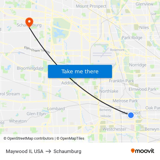 Maywood IL USA to Schaumburg map