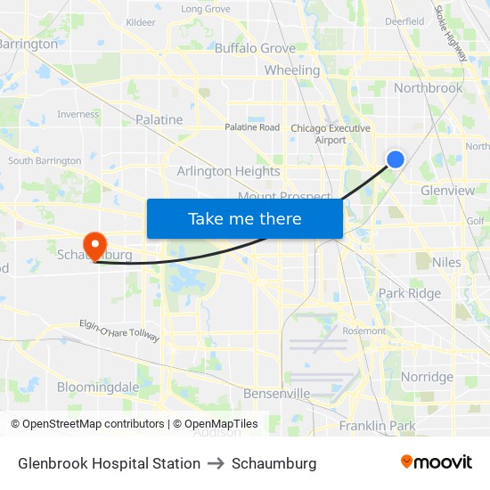 Glenbrook Hospital Station to Schaumburg map