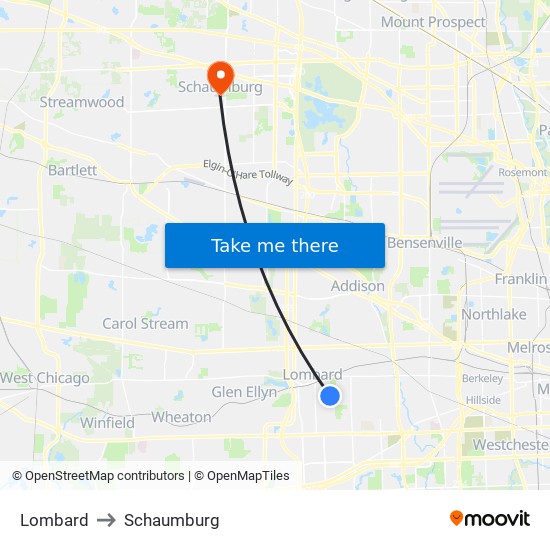 Lombard to Schaumburg map