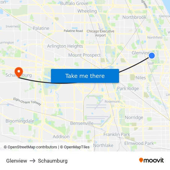 Glenview to Schaumburg map