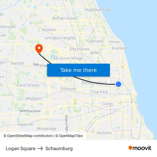 Logan Square to Schaumburg map