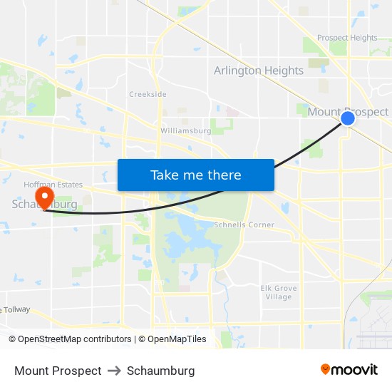 Mount Prospect to Schaumburg map