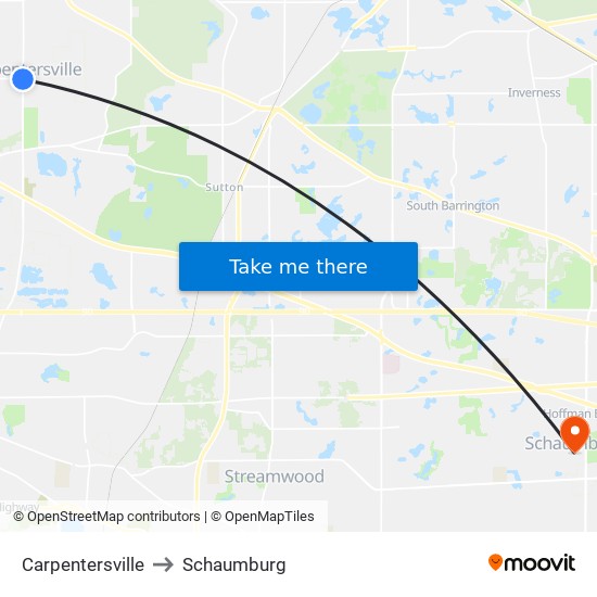 Carpentersville to Schaumburg map