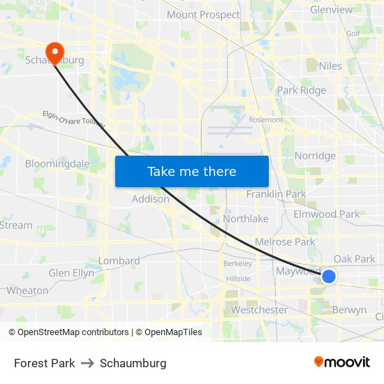 Forest Park to Schaumburg map