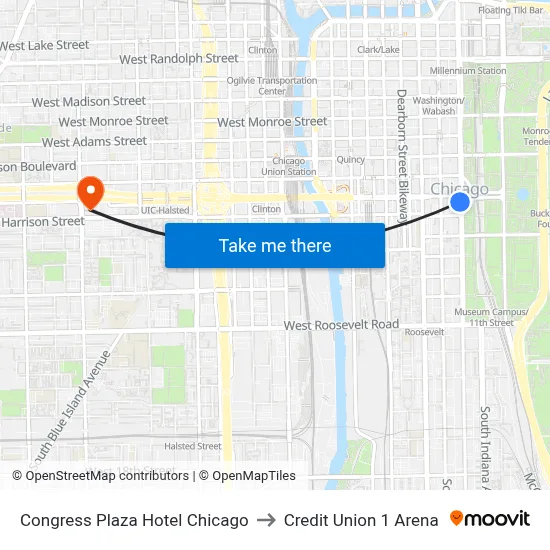 Congress Plaza Hotel Chicago to Credit Union 1 Arena map