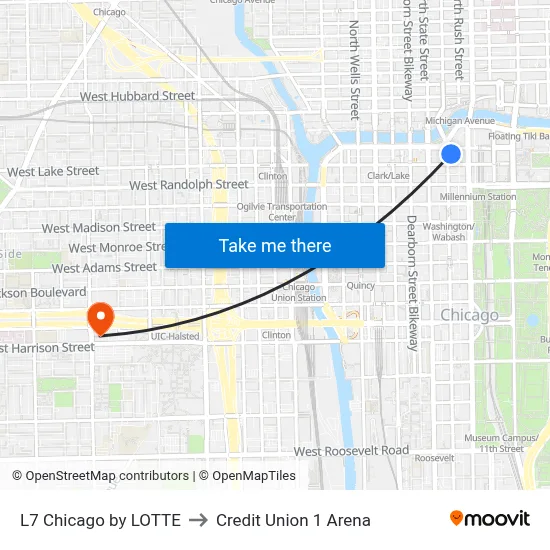 L7 Chicago by LOTTE to Credit Union 1 Arena map