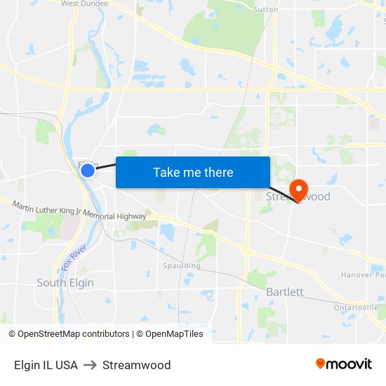 Elgin IL USA to Streamwood map