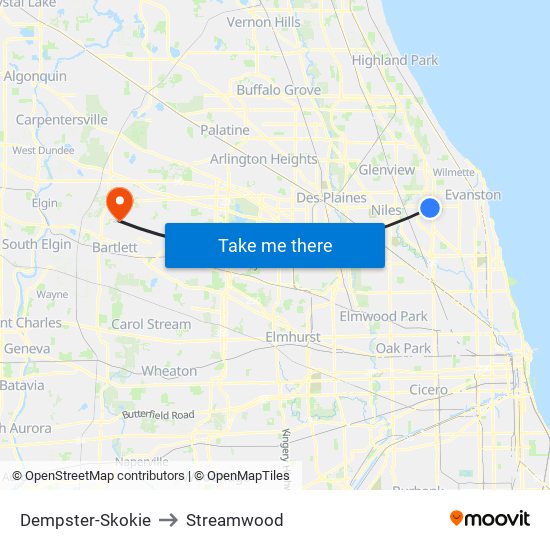 Dempster-Skokie to Streamwood map