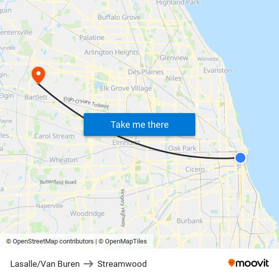 Lasalle/Van Buren to Streamwood map